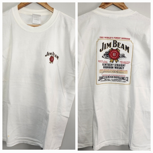 Vintage Other - VTG 90s Tee Shirt Jim Beam Size L Gildan Cotton White Short Sleeves